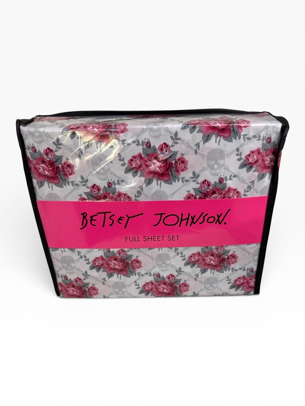 Betsey Johnson Full Size Sheet Set - Iconic "Skull Rose Trellis" Print